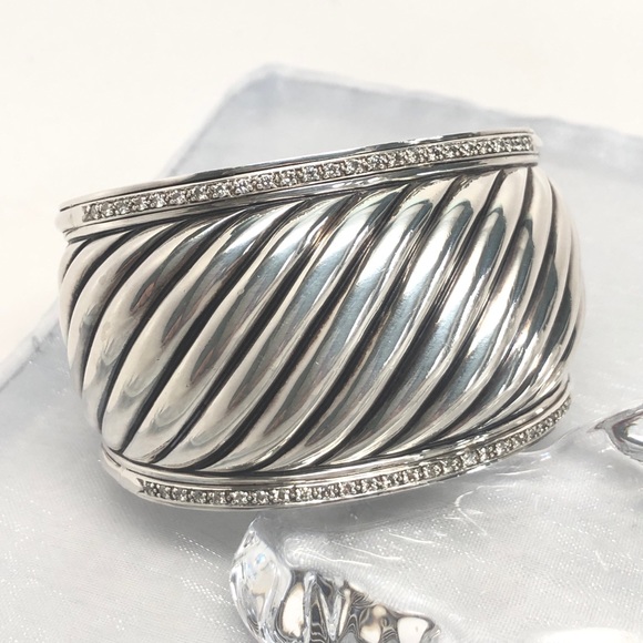 David Yurman Jewelry - David Yurman Diamond Large Sculpted Cable Cuff Bracelet .925